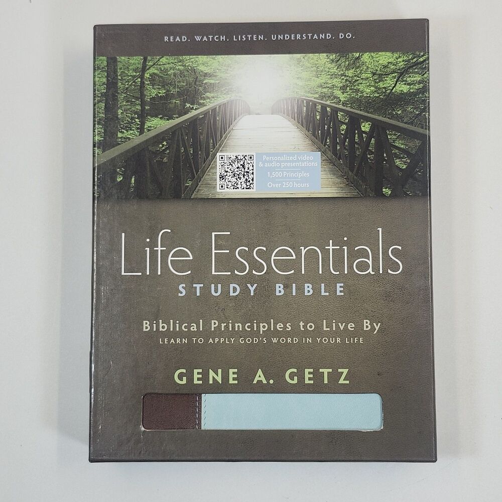 Life Essentials Study Bible in Box Blue Brown Duotone Gene A Getz Principles